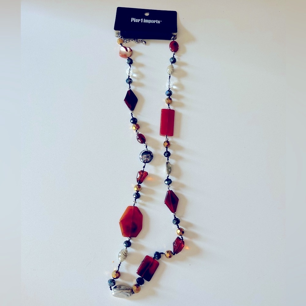 Pier 1 Red and Orange Beaded Necklace
